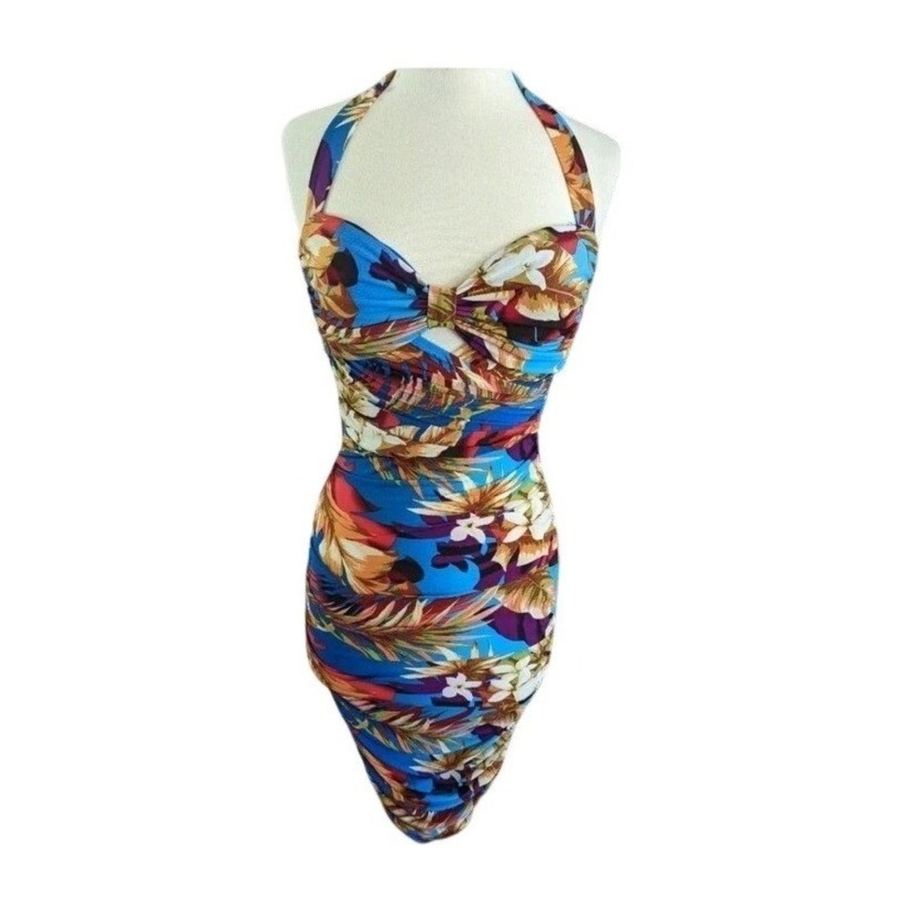 Boston Proper Tropical Halter Dress Ruched Bodycon Size 6